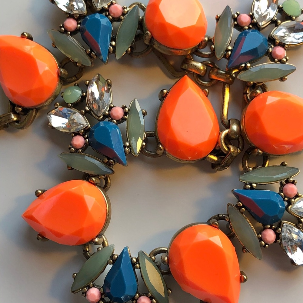 J.Crew gem statement necklace with jewelry bag